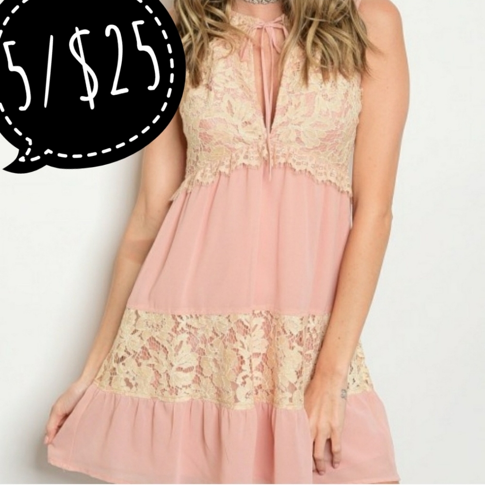 💗5/$25 New Babydoll Pink Lace Sleeveless Dress